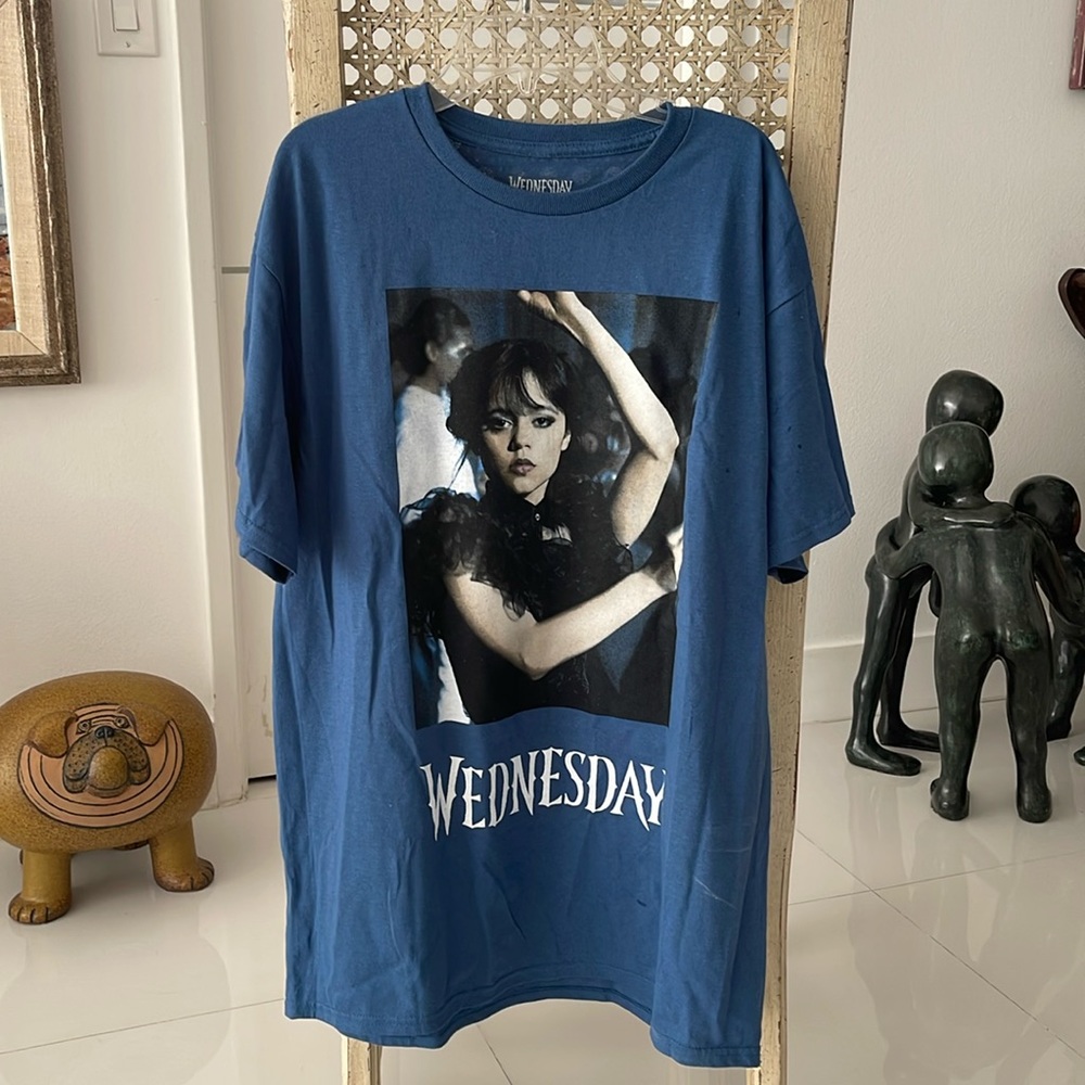 Wednesday Adams Blue/White/Black "Dance Scene" Short Sleeve Tee Shirt